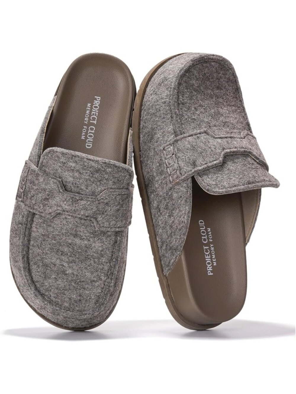 🆕Women's Wool Grey Leather Slip On Clogs Plush & Soft Insole with Comfort